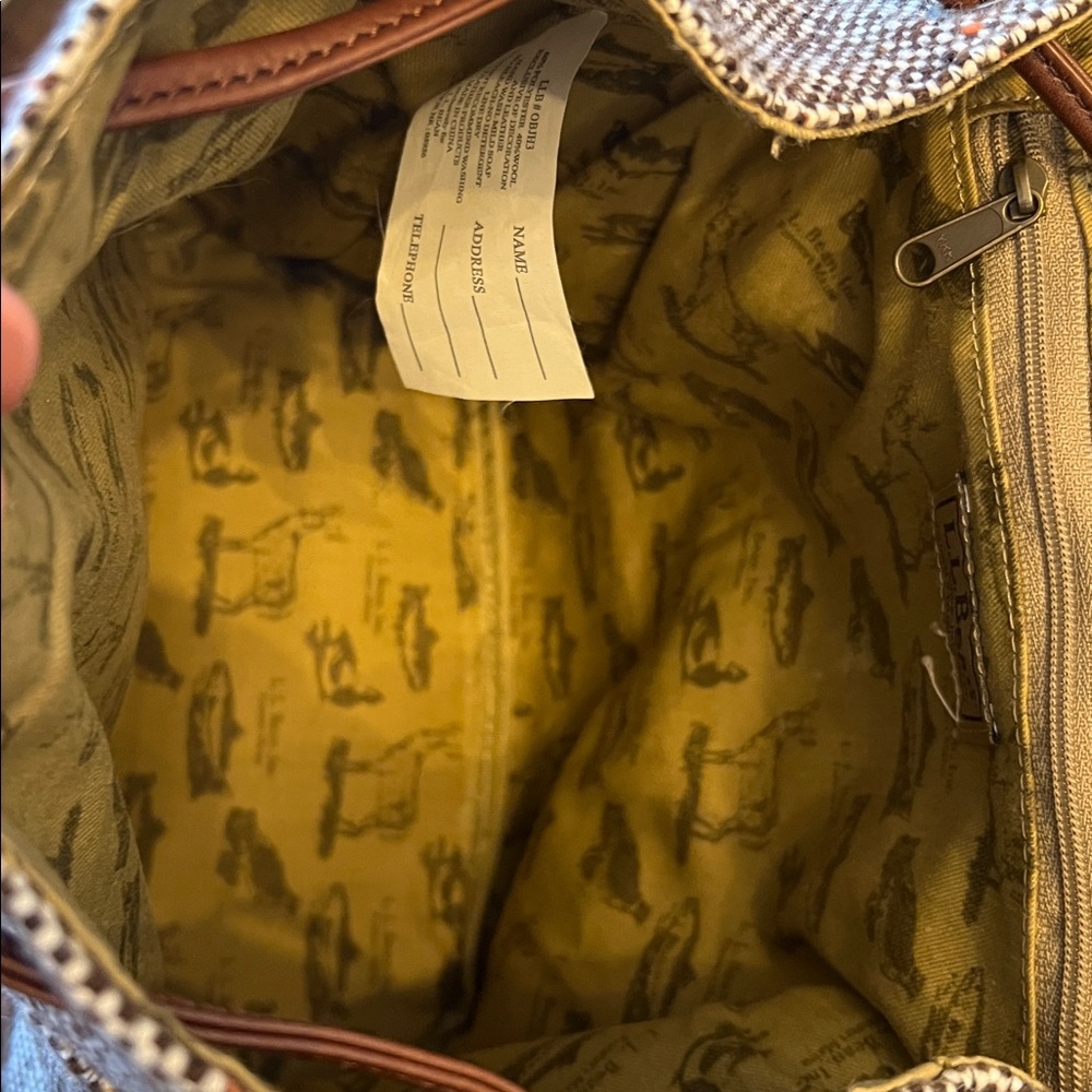 LL Bean Brown Leather & Tweed Backpack Purse - Picture 7 of 10